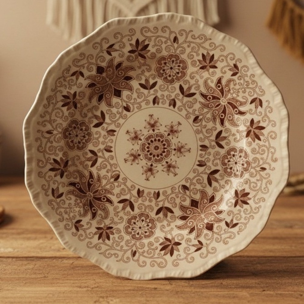 Vintage Ironstone Mason's Bow Bells Brown Flowers & Scrolls Dinner Plate *